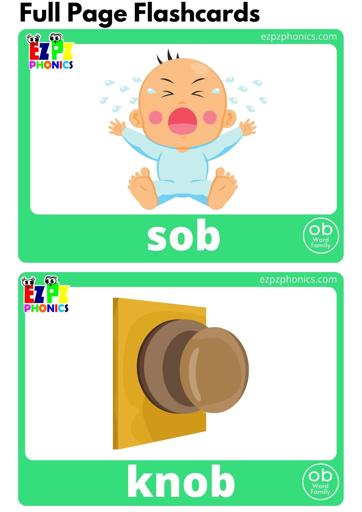 OB Word Family Full Page Flashcards With Words Free PDF Download or View Online Phonics Flashcards Pack Great for Homeschool and Kindergarten Students